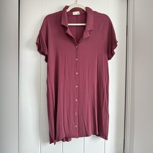 Aritzia Wilfred Free Button-Front Short Sleeve Shirt Dress - Mauve